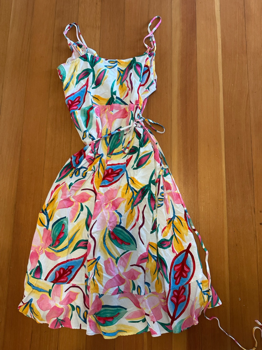 Bar III Pink Floral Wrap Midi Dress with Multicolor Leaves - Picture 5 of 6